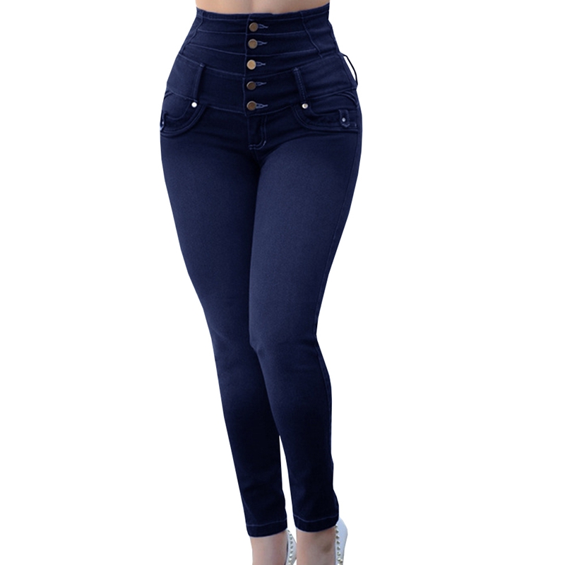 FashionSkinny Pencil Pants FullLength Denim HighWaist Female Jeasn Femme Multi Button Stretchy Sexy Butt Lift Thickening Jeans 4168686