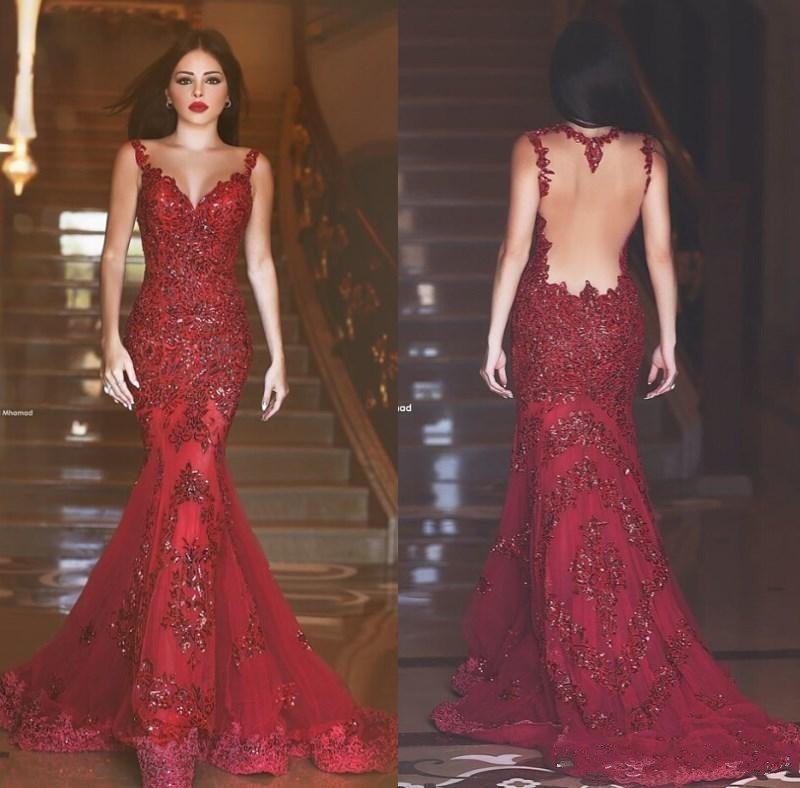 2019 New Arabic Burgundy Mermaid Prom Dresses Charming Red Long Sequins Sheer Crew Neck Lace Applique Formal Illusion Back Evening Gowns, Water melon
2019 New Arabic Burgundy Mermaid Prom Dresses Charming Red Long Sequins Sheer Crew Neck Lace Applique Formal Illusion Back Evening Gowns, Water melon