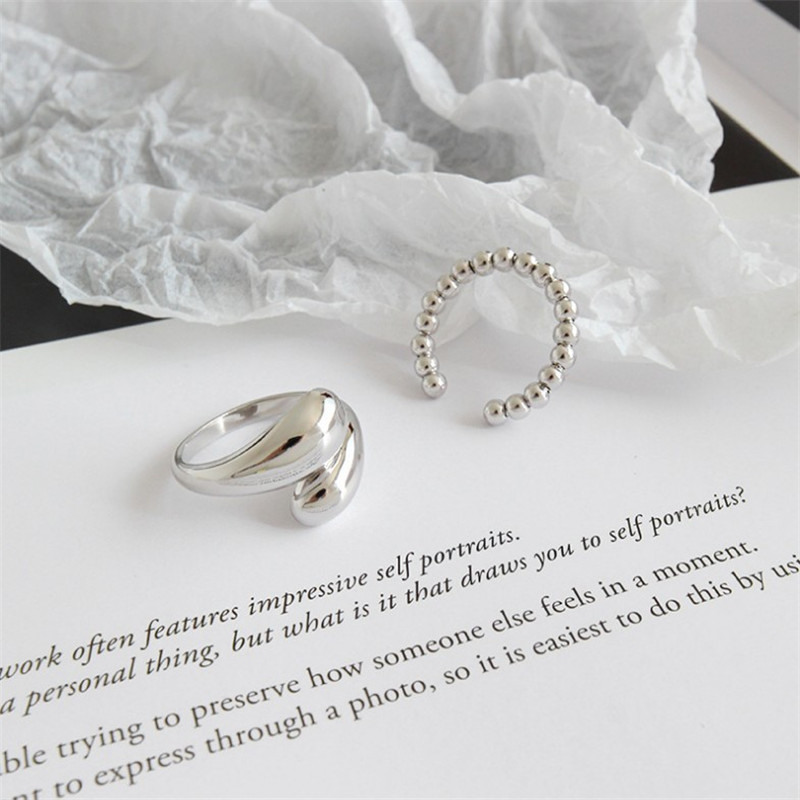 New Chic Style 925 Sterling Silver Double Waterdrop Open Size Rings For Women Minimalist Glossy Adjustable Ring Wedding Jewelry