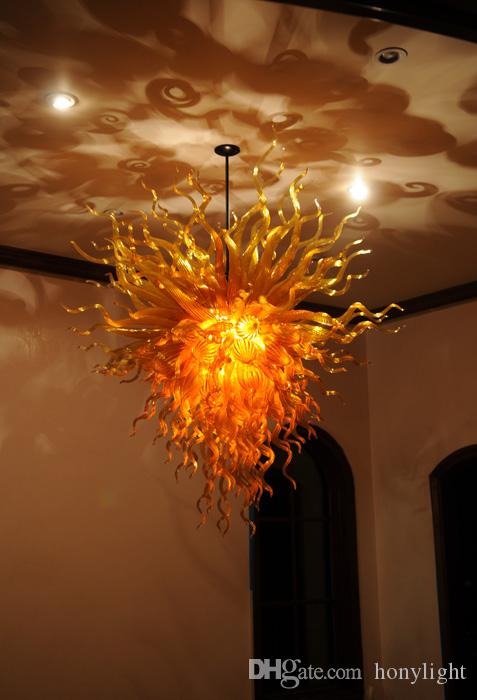 Modern Amber Glass Large Pendant Light Fixtures Hotel Home Living Room Art Decoration Hand Blown Glass LED Chandelier Lighting