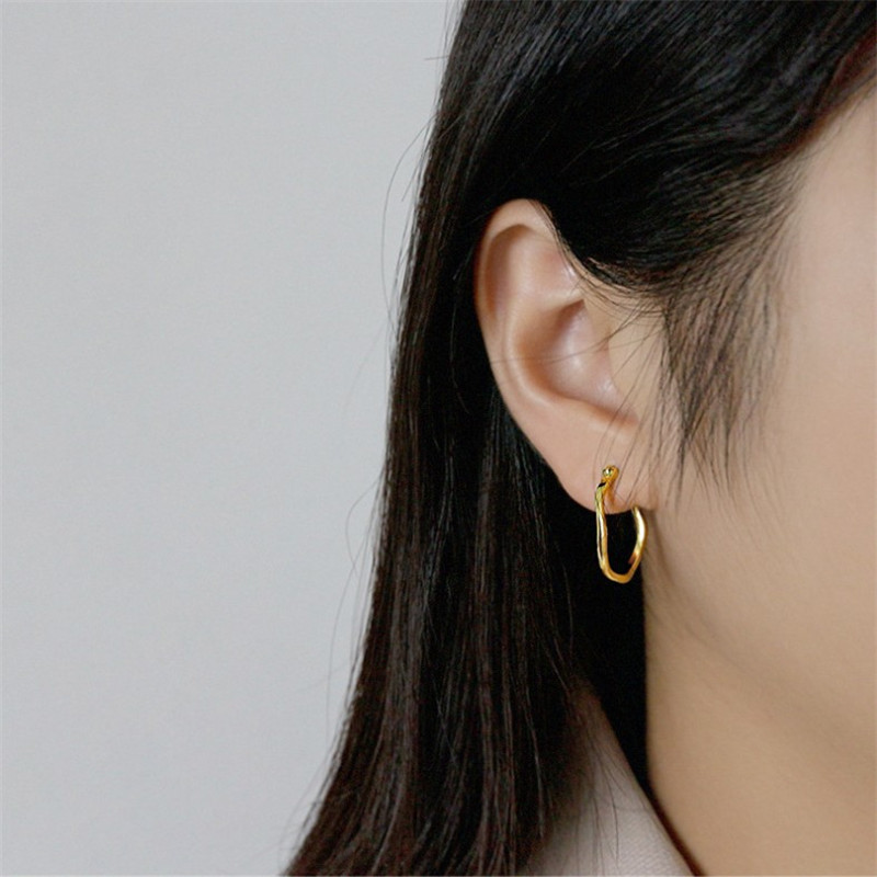 Authentic 925 Sterling Silver Hollow Circle Earrings For Women Girls Geometric Irregular Concave Convex Oval Hoop Earring