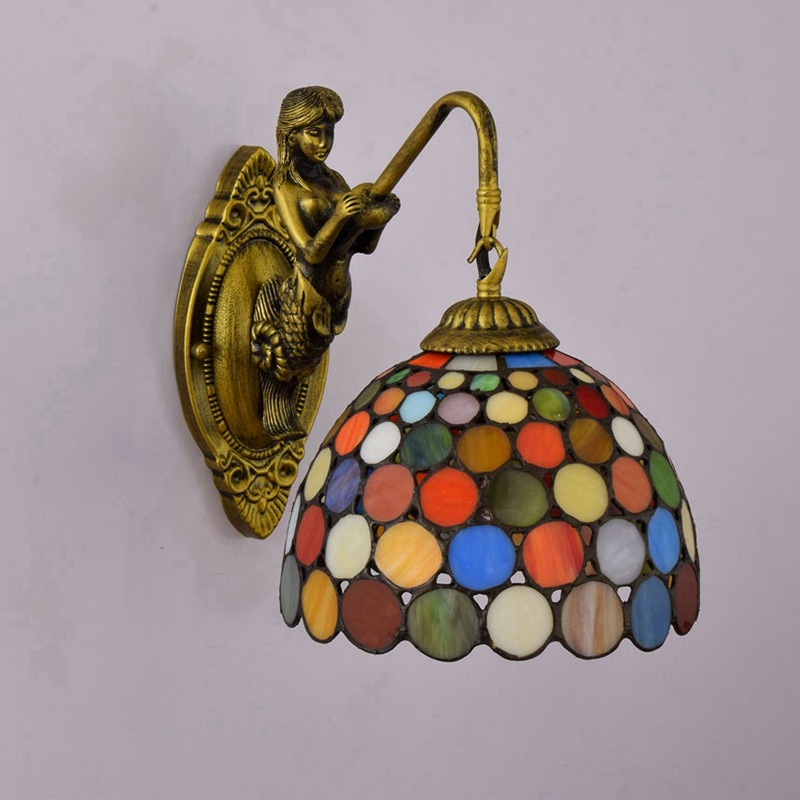Living Room Chandelier Stained Glass Wall Lamp bedroom wall lamp kitchen fairy lamp flower pattern white European retro can be customized