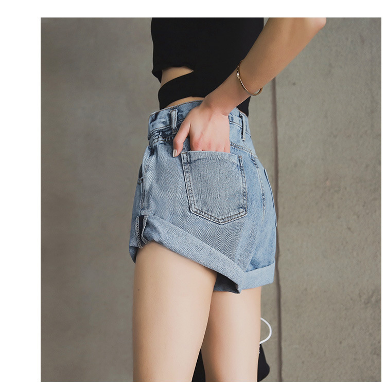 Garemay Women's Denim Shorts Classic Vintage High Waist Blue Wide Leg Female Caual Summer Ladies Shorts Jeans For Women