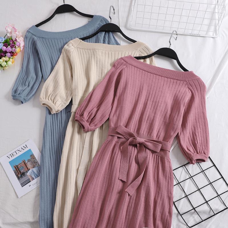 Autumn Winter Slash Neck Knitted Dress Women Sashes Lantern Sleeve Sweater Dresses Lady Slim Bow Lace Up Dress Vestidos RH1730, Black
Autumn Winter Slash Neck Knitted Dress Women Sashes Lantern Sleeve Sweater Dresses Lady Slim Bow Lace Up Dress Vestidos RH1730, Black