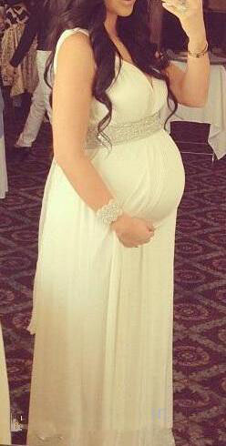 Maternity Wedding Dresses Pregnant V Neck Sleeveless Beaded Empire High Waist Chiffon Long Bridal Gowns Custom Size 0521