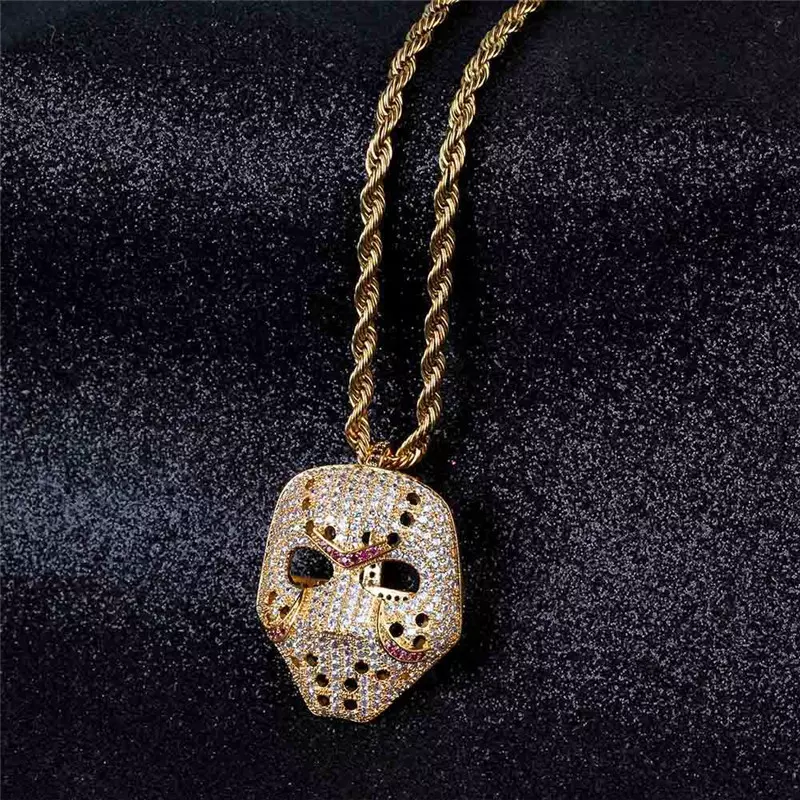 Vintage Iced Out Mask Pendant Necklaces With Gold Chain Fashion Hip Hop Jewelry Cubic Zirconia Mens Necklace