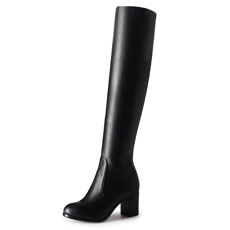 Fashion Knee High Boots Womens Winter Boots Thick High Heels Long Boots Round Slip On Spring Autumn Shoes Woman Black White Y200114