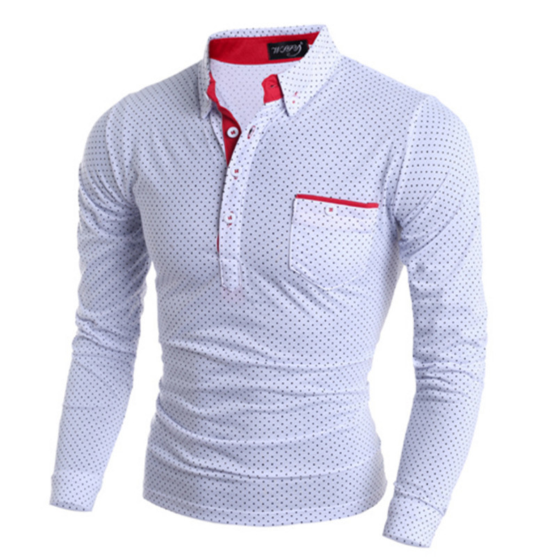 2019 New Spring Fashion Mens Dot Long Sleeve Polo Shirts Stand Collar Male Solid Polo Shirt Free Shipping Plus Size M-3xl MX190711