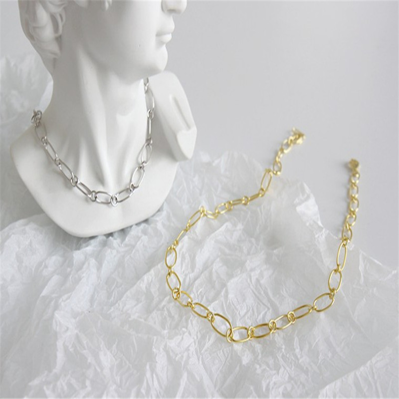 Authentic 925 Sterling Silver Irregular Circle Link Chain Choker Necklaces For Women Fashion Simple Knot Collar Jewelry
