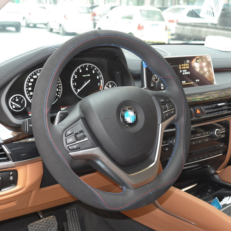 For BMW X6 Anti-Slip Top PVC Leather DIY Hand-stitched Car Steering Wheel Cover