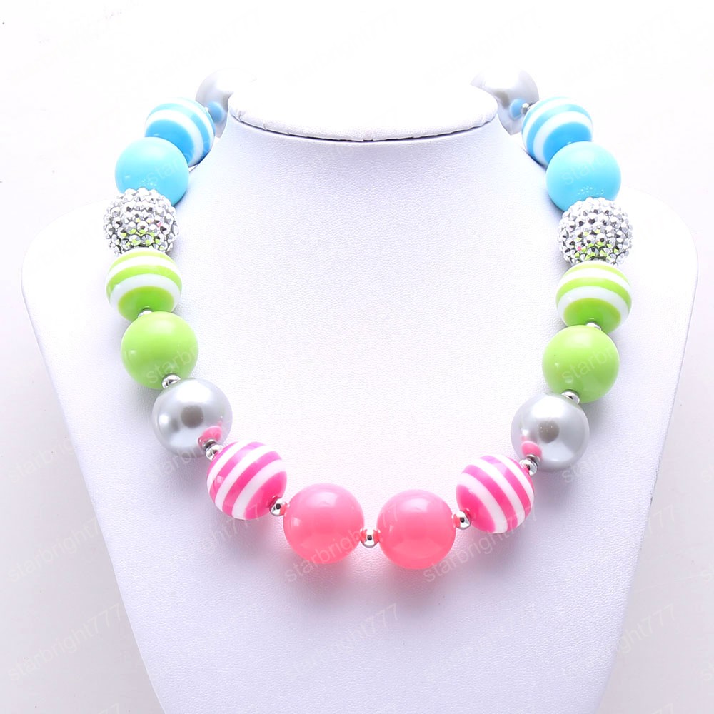 New Girls Chunky Beads Necklace Fashion Rainbow Color Children Acrylic Bubblegum Chunky Necklace Toddle Kids Jewelry