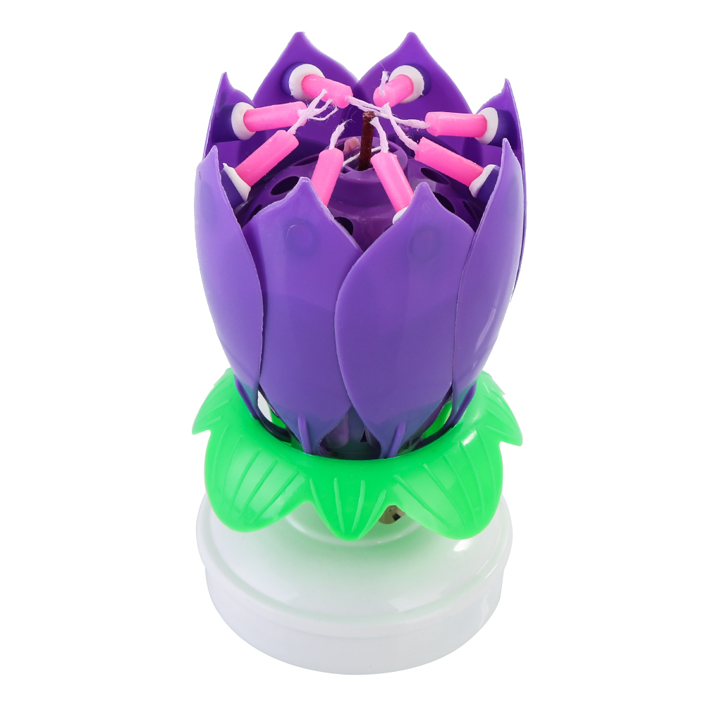 Innovative Party Cake Topper Musical Lotus Flower Rotating Happy Birthday Candle W/ 8 Small Candles C19041901