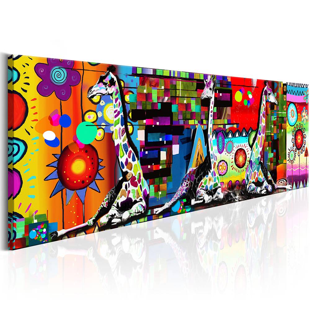 1 Piece Canvas Art Colorful Three Sitting Giraffe Abstract Paintings Canvas Print for Living Room Bedroom