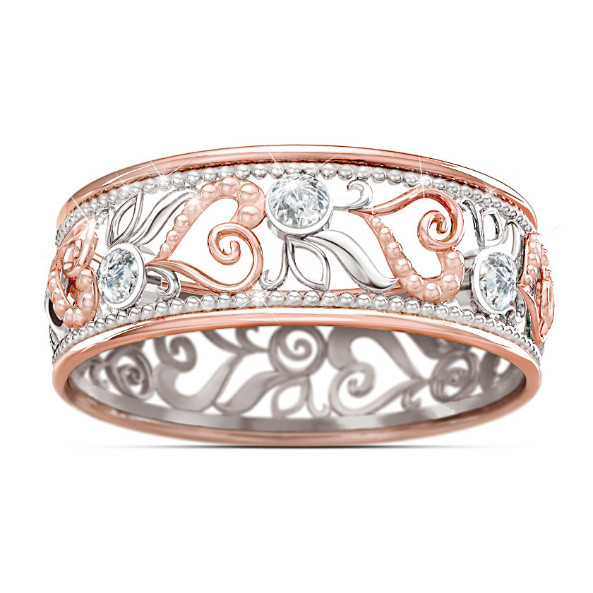 Fashion Jewelry Eternal Love Hollow Heart Ring Diamond Rose Gold Romantic Engagement Ring