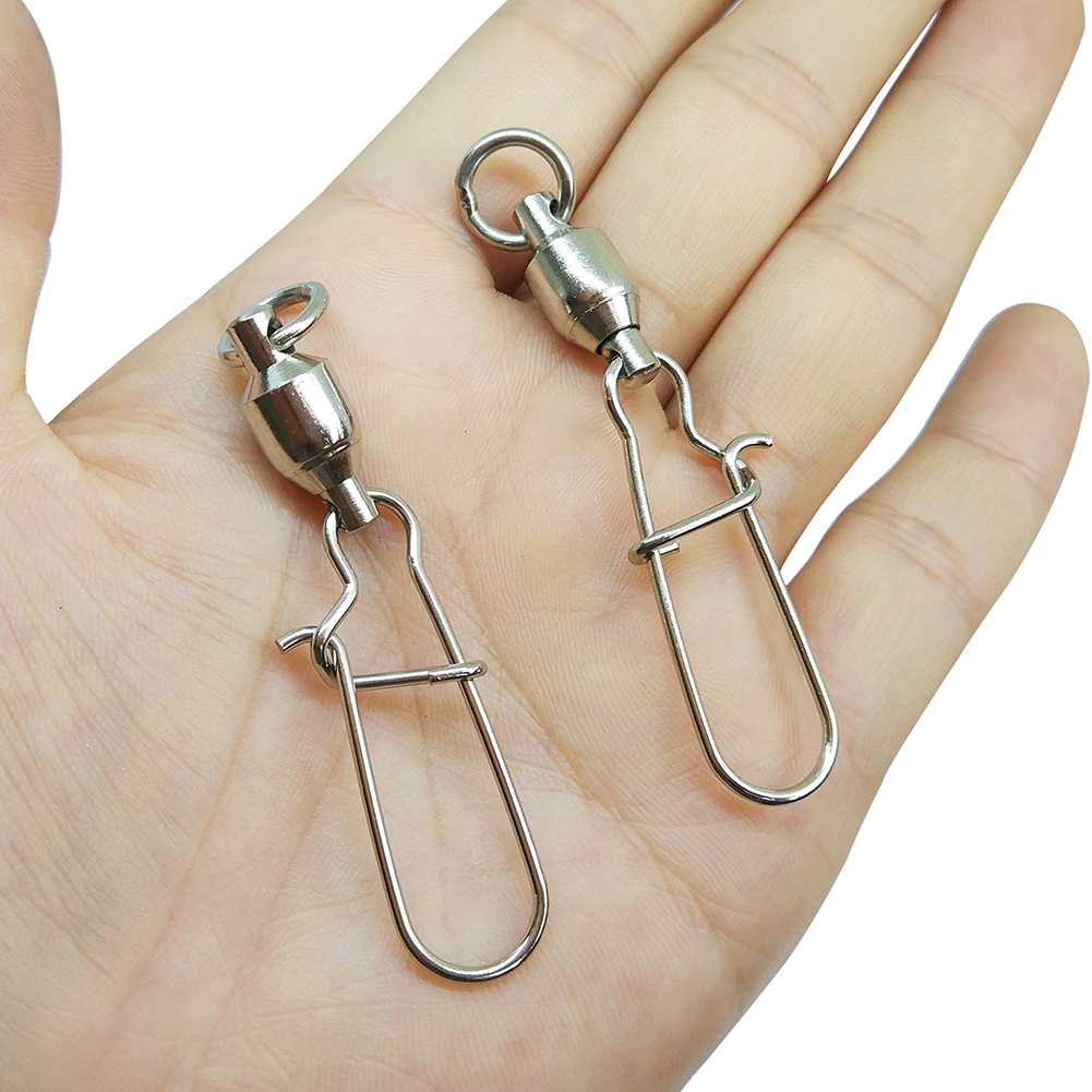 100 pieceslot Fishing ball bearing swivel with duolock snap Stainless sea Bass fishing Sinker connector Crappie Tuna fishing tack