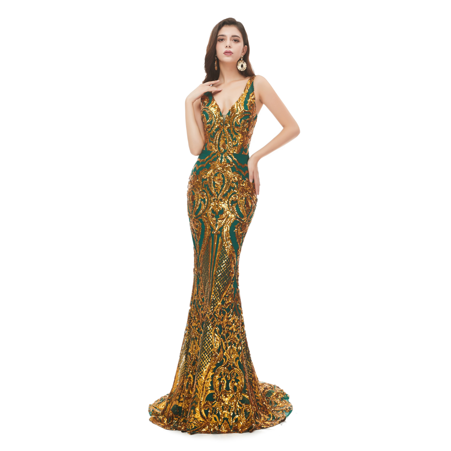 Formal Party Gown Floral Gold Lace Sexy Dubai Evening African Long Dresses Mermaid Dress Robe Sirene Longue De Soiree
