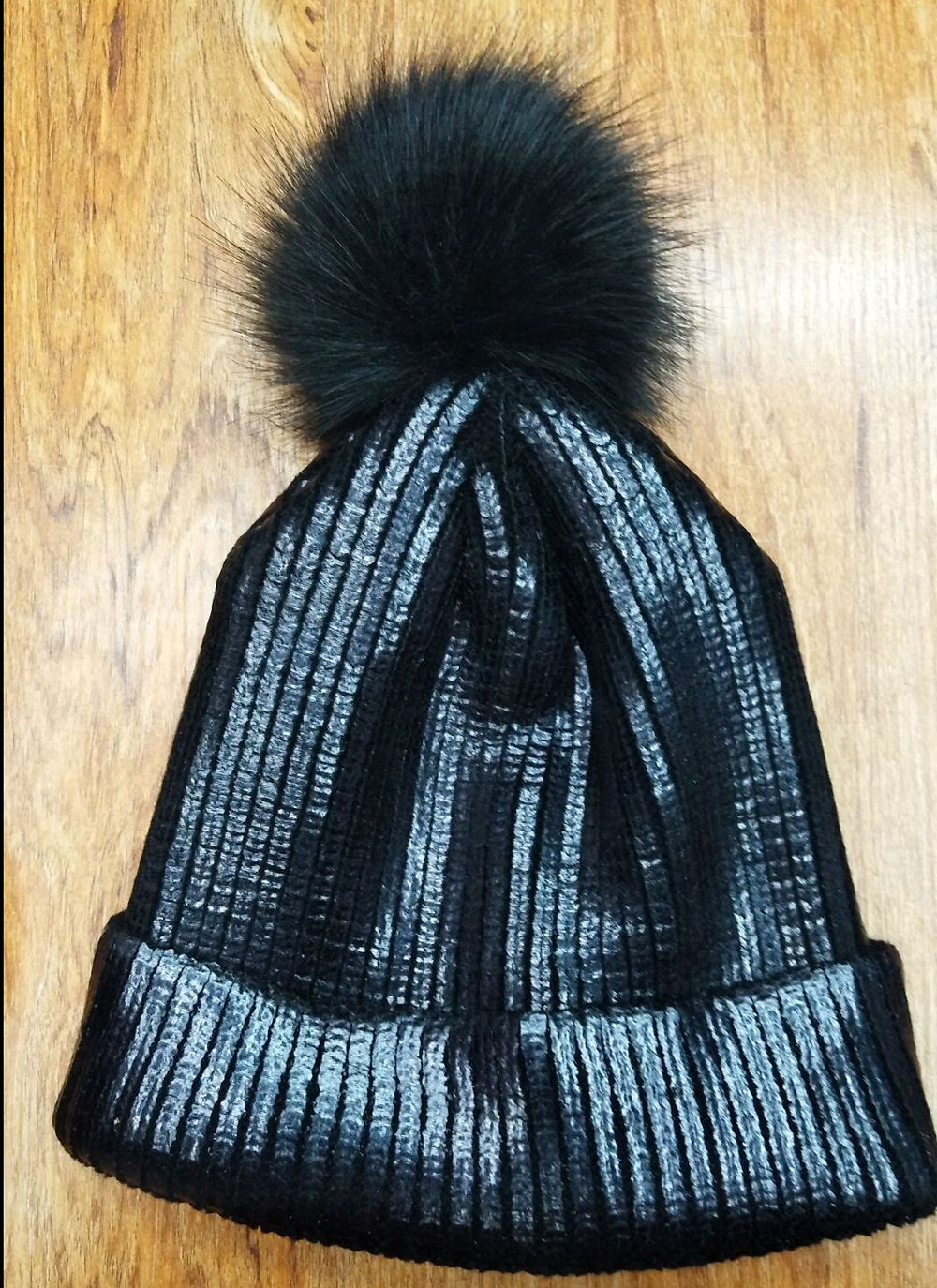 Knitted Bronzing Gold Silver Beanie Cap Pompom Winter Hats For Women Fur Pom Pom Ball Hat Ladies Girls Warm Skullies Beanies