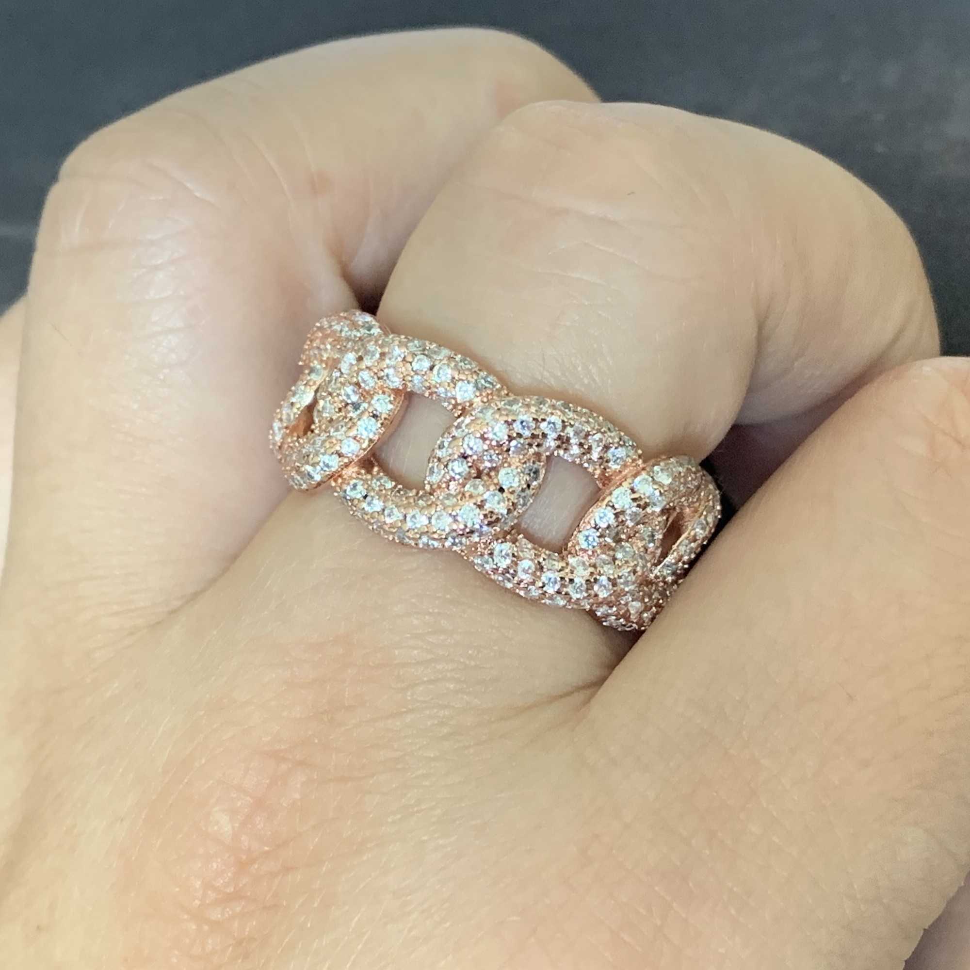 Sterg Sier & Rose Gold Wedding Band Ring: Pave White Sapphire CZ Dias