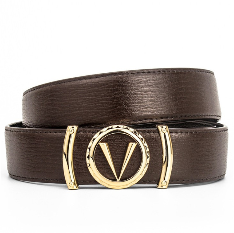 Cowhide Business Letters V Designer Belt Gold Stylish Belt Casual Man Smooth Buckle Belts Width 34mm High Quality 4 Colors Optional
