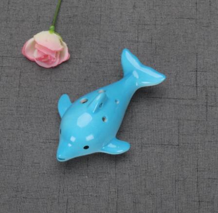 Cute 6 Hole Ceramic Dolphin Ocarina Educational Toy Musical Instrument Animal Shape Educational Music Flute Charm