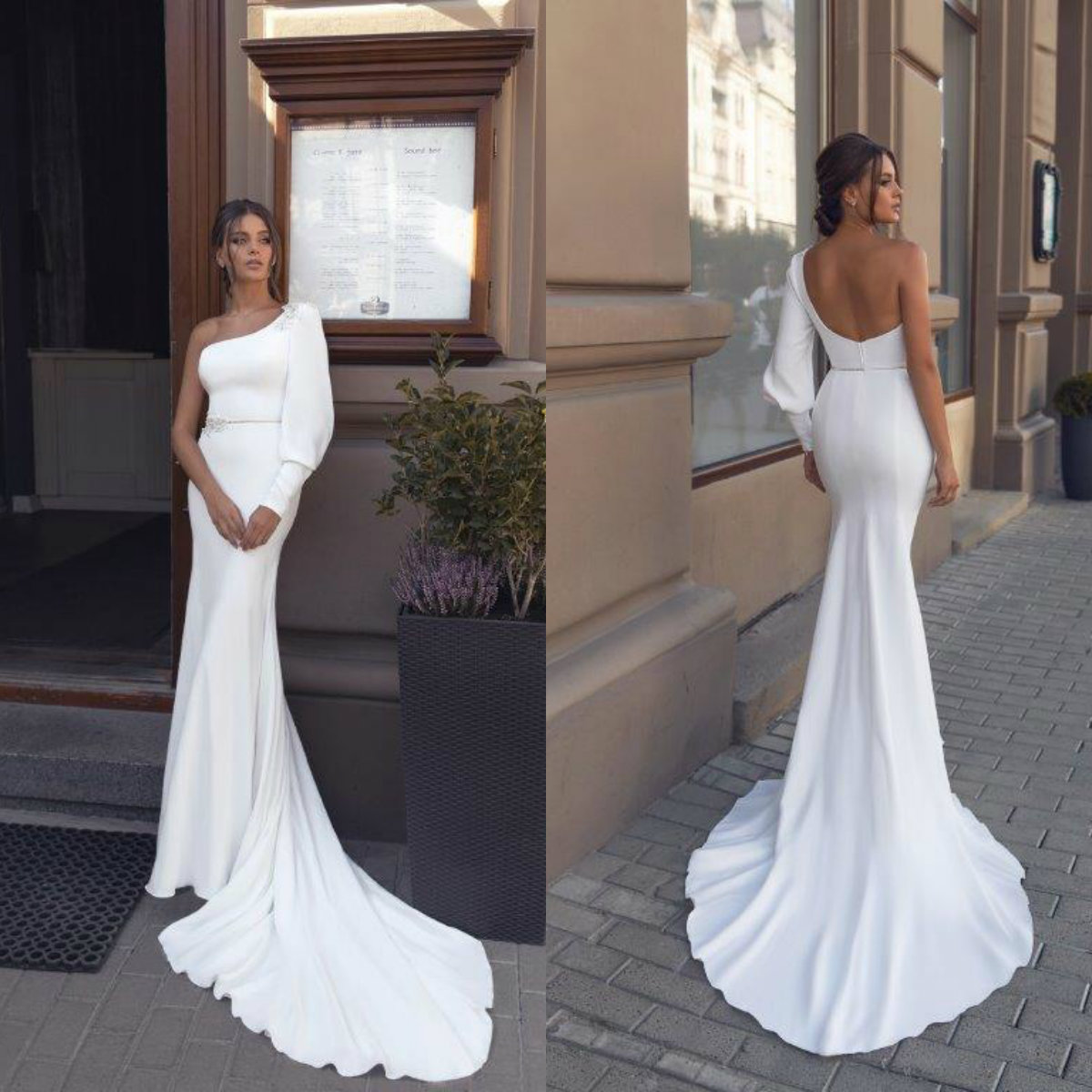 Julie Vino Mermaid Wedding Dresses Sweep Train One Shoulder Beaded Belt Satin Plus Size Wedding Dresses Bridal Gowns Vestido De Novia