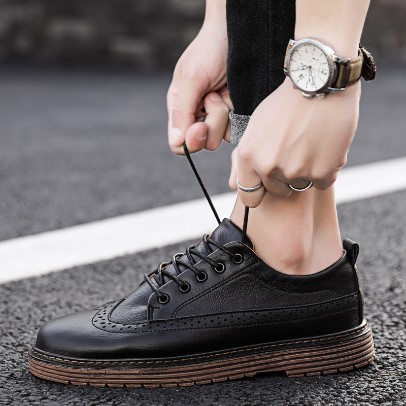 Spring New Style Leather Shoes Men's Trend of Fashion Korean-style Casual Shoes Comfortable Breathable, Black
Spring New Style Leather Shoes Men's Trend of Fashion Korean-style Casual Shoes Comfortable Breathable, Black