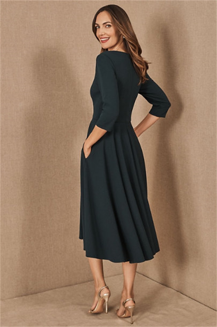 Dark Green Mother Of The Bride Dresses Satin V Neck A Line Cheap Wedding Guest Dress Tea Length Cheap Groom Mother Gowns