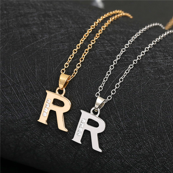 

English Alphabet -R gold silver friend Name Letters pendant Necklaces Sign Word Chain Tiny Initial Letter Lucky woman mother men's family gifts jewelry