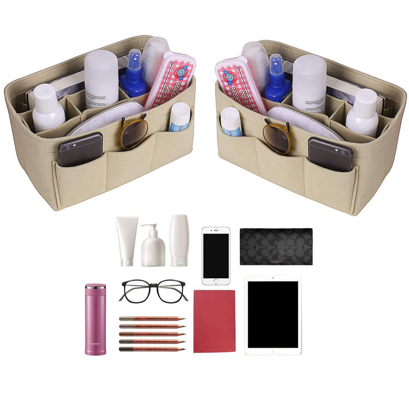 Women Multipockets Cosmetic Bags Storage And Personal Belongings Organizer Fashion Felt Cloth Inner Bag Fits in Insert Handbag8979