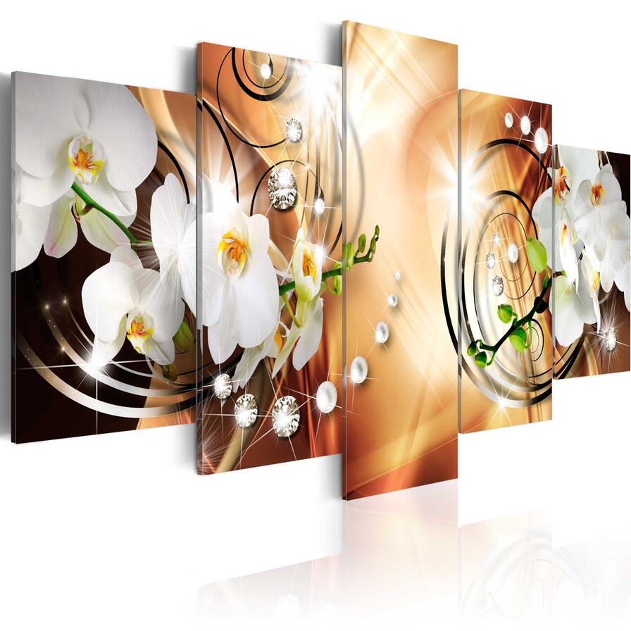 5 Pcs/set Diamond Pearl Orchid Flowers Wall Art Decoration Abstract Modern Flowers Canvas Painting Gifts for Love,Choose Color And Size (No