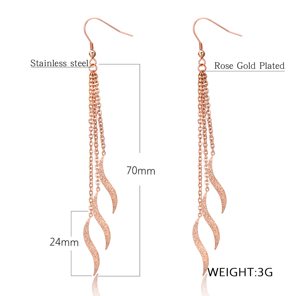 Charm Shining Scrub Tassel Drop Earrings Jewelry Stainless Steel 14K Gold Plated Earrings Women Girl's Gift