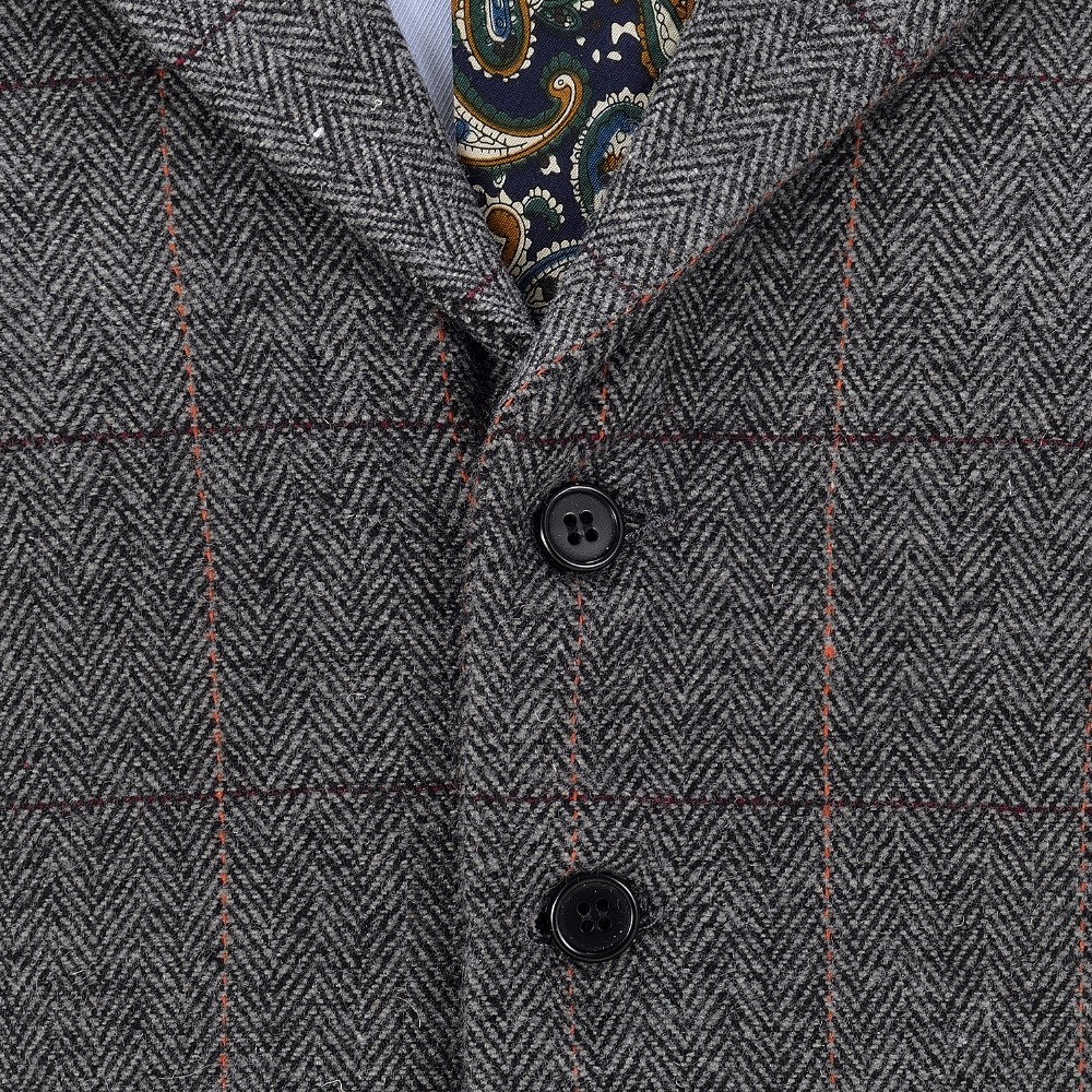 Men's Business Vest Boutique Wool Plaid Slim Fit Herringbone Grey Cotton Suit Vest Waistcoat For Wedding Formal Groomsmen