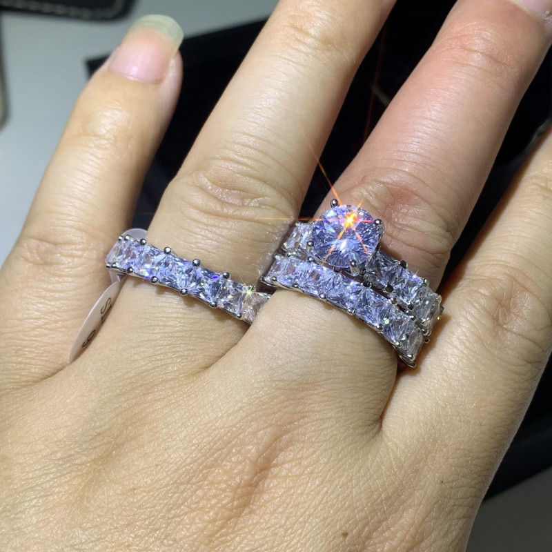 Princess Cut Topaz Ring: Sterg Sier CZ Dia Eternity Band for Women