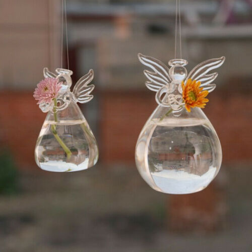 Beautiful Modern Cute Glass Angel Shape Flower Plant Hanging Vase Home Office Wedding Decor 1pcs