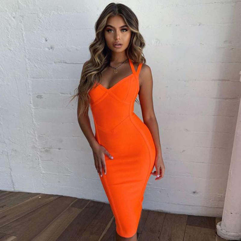 Seamyla 2020 New Bodycon Bandage Dress Women Sexy Red White Halter V Neck Summer Club Celebrity Party Dresses Vestidos Runway