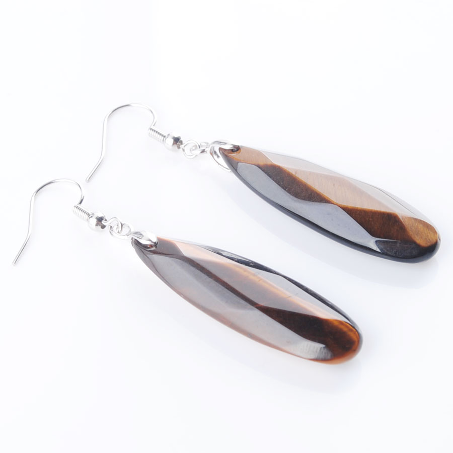 WOJIAER Natural Earrings Reiki Gem Stone Beads Dangle Hook Drop Earring Vintage Faceted Polygon for Female Jewelry DBR325