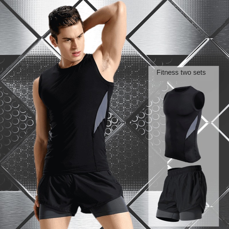 Vest Sports Suit Men's Elastic Tight Quick-Dry Vest Double-Layer Run Shorts Training Muscle Fitness Suit Jogging Suits for Men, Black iron ash
Vest Sports Suit Men's Elastic Tight Quick-Dry Vest Double-Layer Run Shorts Training Muscle Fitness Suit Jogging Suits for Men, Black iron ash