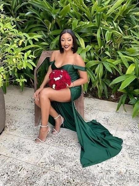 Elegant Sheath Brilliant Green Bridesmaid Dresess Mixed Styles Off Shoulder Floor Length With Split Sexy Maid of Honor Gowns Formal Dresses
