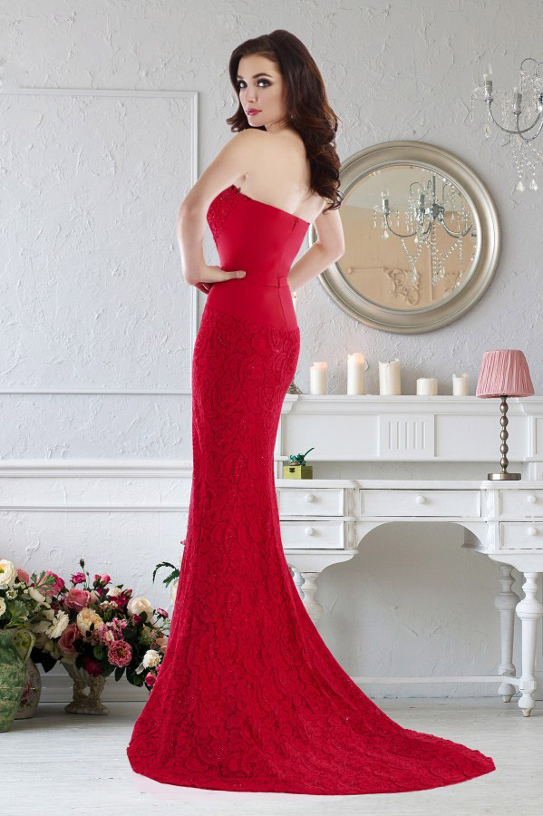 Elegant Janique Mermaid Mother of The Bride Dresses Strapless Sleeveless Split Lace Applique Wedding Guest Dress Sweep Train Evening Gowns