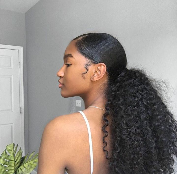 Full and sleek deep wave ponytail hairstyle natural blow out Elegant low drawstring ponytail extension 140g