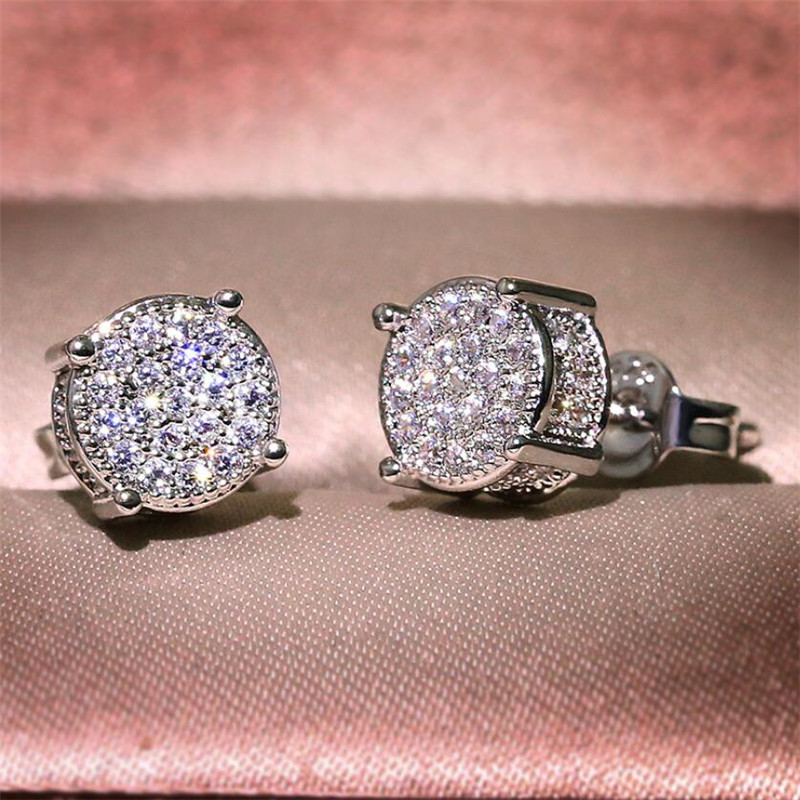Hip Hop New Arrival Top Sell Vintage Jewelry 925 Sterling Silver&Gold Fill Pave White Sapphire CZ Diamond Party Women Stud Earring Gift