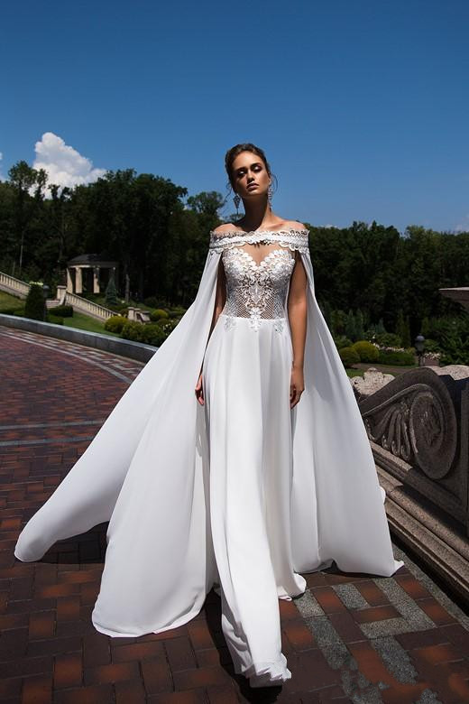 bohemian beach wedding dresses with cape lace appliqued a line chiffon boho bridal gowns robe de marie
