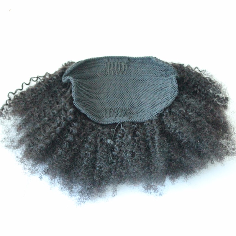 Short high shaggy messy fluffy curly afro hair puff brazilian remy pony tail hair extension 120g 14inch black hair
