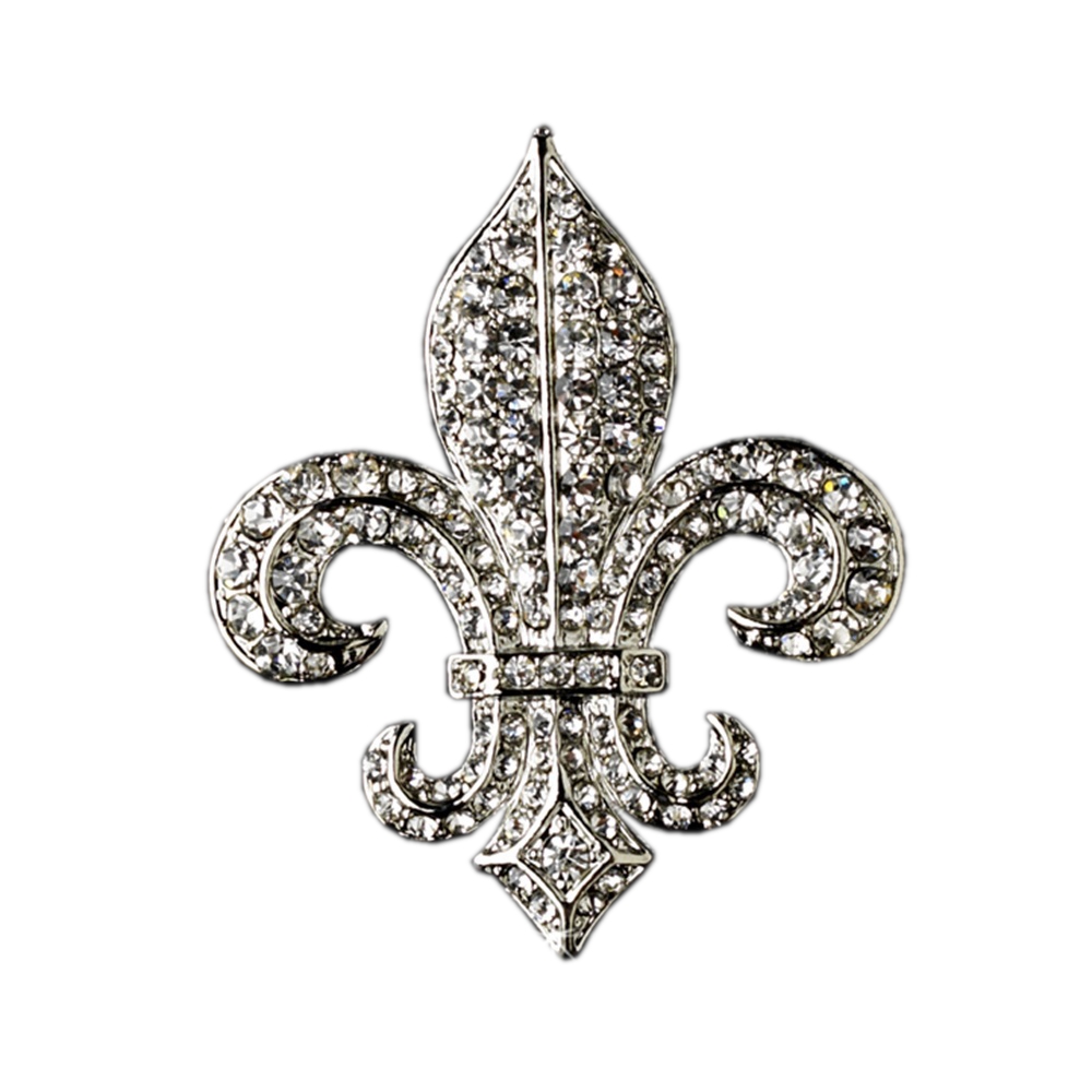 2" Vintage Silver Clear Rhinestone Fleur De Lis Brooch S