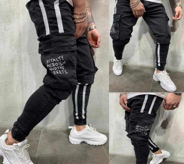 Men's Jeans Mens Black Pants For Men Hip Hop Holes Ripped Biker Slim Fit Zipper Jean Distressed