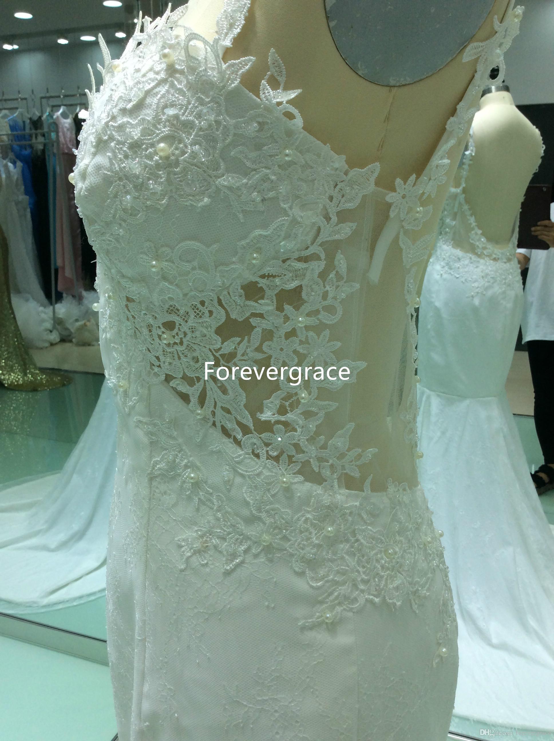 2019 Real Photos Mermaid Long Wedding Dress Bohemia Spaghetti Strap Applique Lace Bridal Gown Plus Size Custom Made