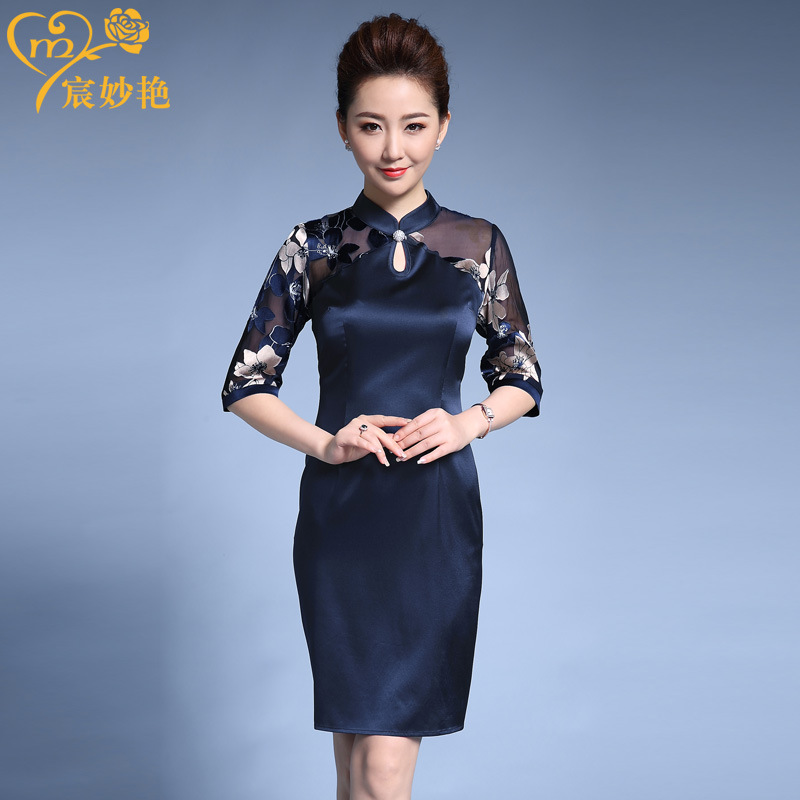 Cross-border special heavyweight silk dress retro improved cheongsam dress mulberry silk XL women's clothing