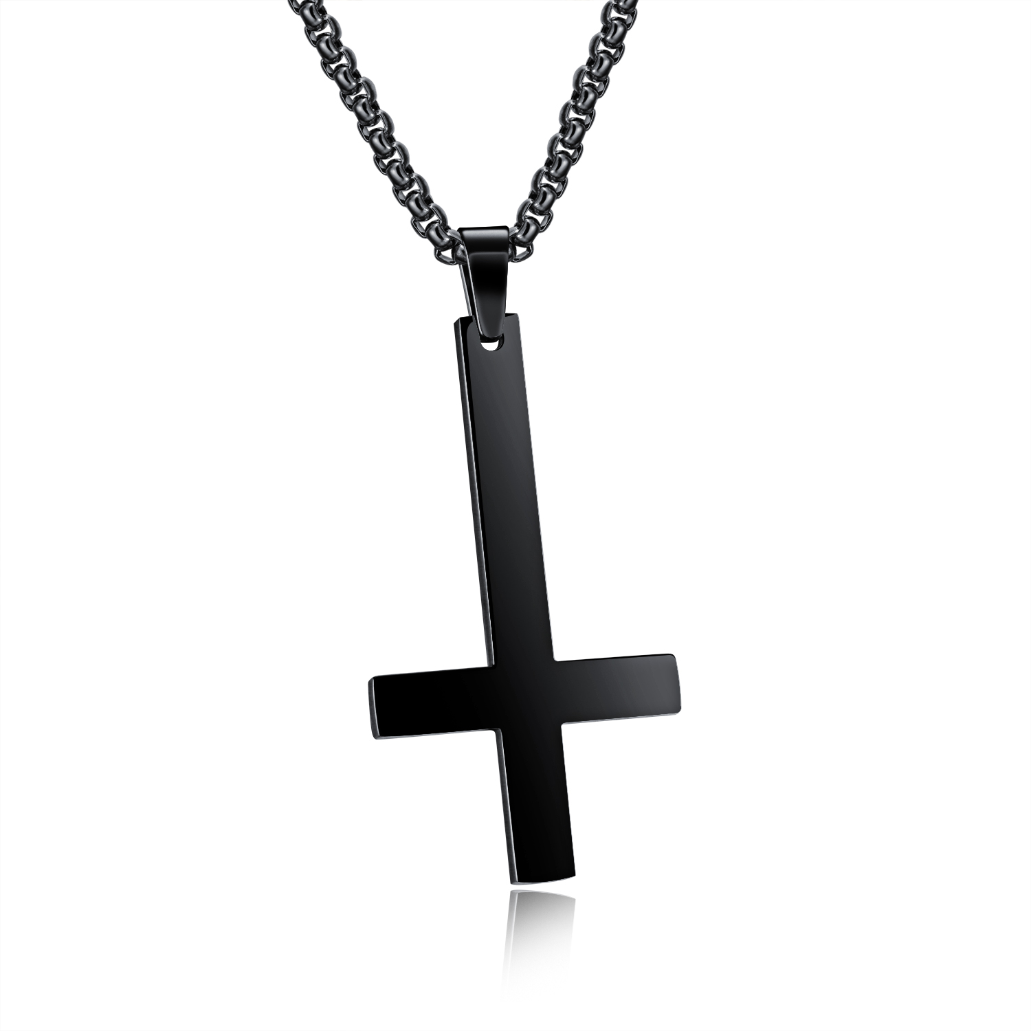 Glossy Upside Down Cross Pendant Necklace 18K Gold Plated Necklace Stainless Steel Religious Jewelry Gold/Silver/Black