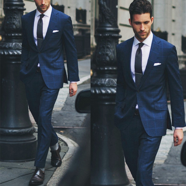 Navy Blue High Quality Men Formal Blazer Two Pieces (Jacket+Pants) Groomsmen Wear Wedding Tuxedos Custom Made Suits