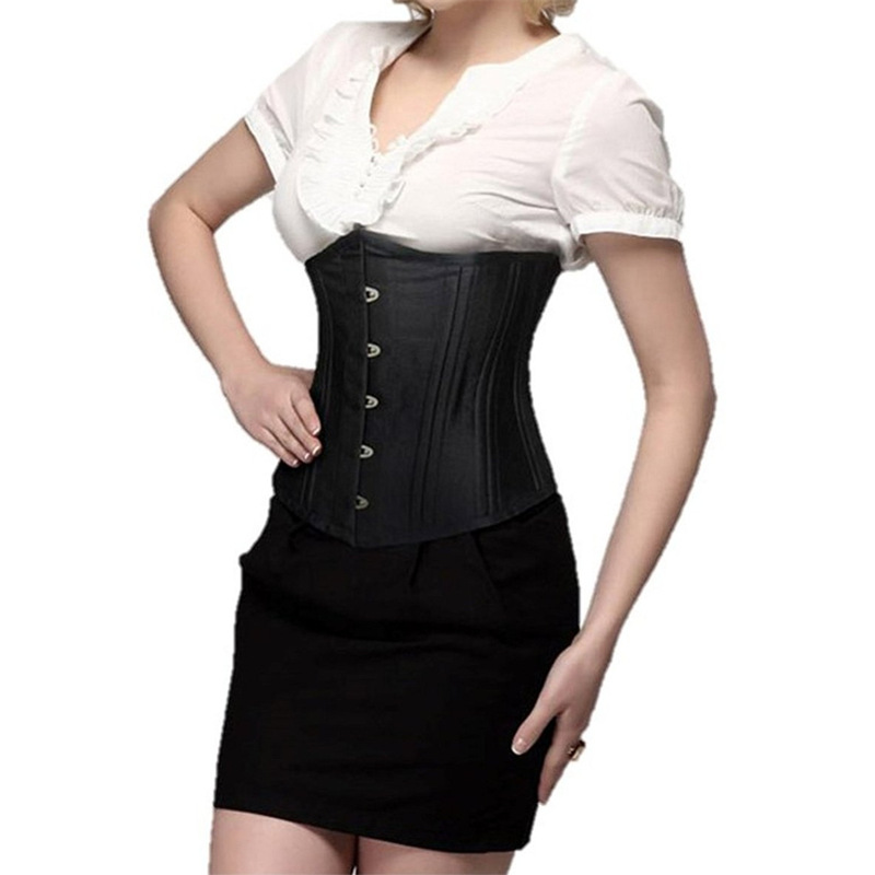 26 Steel Boned Plus Size Padded Waist Trainer Body Shaper Satin Underbust Corset Women Slim Modeling Strap Belly Slimming Sheath Belt Black